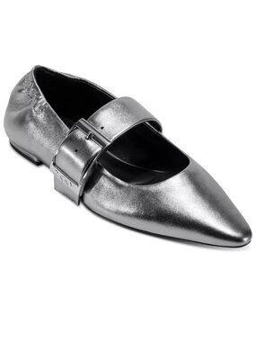 NWT New $139 DKNY Cormic Buckle Pointed Toe Flats In Nickel Size 6